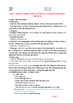 Giáo án Lịch Sử 8 kết nối tri thức bài 15 Ấn Độ và Đông Nam Á từ nửa sau thế kỉ XIX đến đầu thế kỉ XX