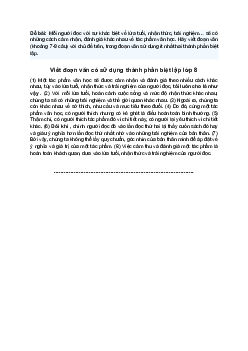 Văn mẫu 8 | Mỗi người đọc với sự khác biệt về lứa tuổi, nhận thức, trải nghiệm…
