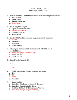 120 Câu trắc nghiệm có đáp án - Nhập môn mạng máy tính | Trường Đại học CNTT Thành Phố Hồ Chí Minh