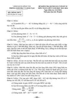 Đề thi cuối kỳ 2 Toán 9 năm 2023 – 2024 phòng GD&ĐT Bình Tân – TP HCM