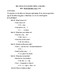 Đề cương ôn tập học kì 2 môn Tiếng Anh lớp 4 năm 2022 - 2023