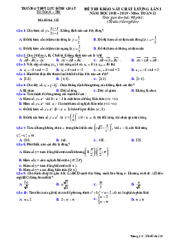 Đề thi KSCL Toán 12 năm học 2018 – 2019 trường THPT Lưu Đình Chất – Thanh Hóa lần 1