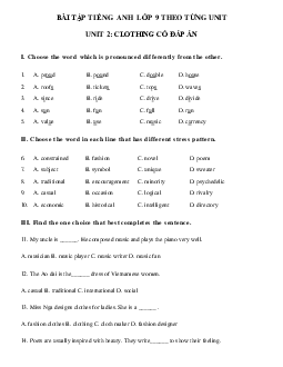 Trắc nghiệm tiếng Anh lớp 9 Unit 2 Clothing hệ 7 năm