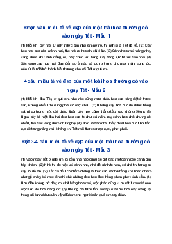 Viết 3-4 câu miêu tả vẻ đẹp của một loài hoa thường có vào ngày Tết ở địa phương em | Tập làm văn 4