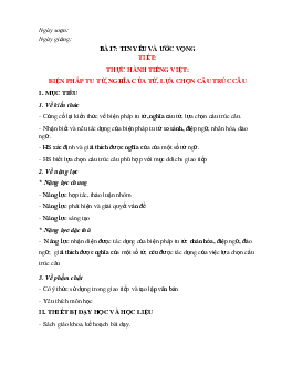 Giáo án Ngữ văn 8 Bài 7: Tình yêu và ước vọng | Tiết: Thực hành tiếng việt 1 | Kết nối tri thức