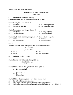 Đề kiểm tra 1 tiết Đại số 10 chương 3 trường THPT Nguyễn Công Trứ – TP. HCM