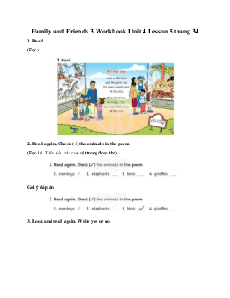 Family and Friends 3 Workbook Unit 4 Lesson 5 trang 34 I like monkeys!