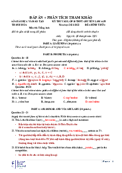 Đề thi tuyển sinh lớp 10 THPT Chuyên Lam Sơn tỉnh Thanh Hóa năm học 2021-2022 môn Tiếng Anh (chuyên) (có đáp án)