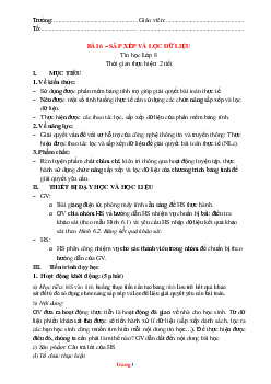 Giáo Án môn Tin Học 8 – KNTT Bài 6 Sắp Xếp Và Lọc Giữ Liệu năm học 2023-2024