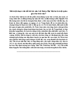 Văn mẫu 8 | Viết một đoạn văn để trả lời câu hỏi Nước Đại Việt ta là một quốc gia như thế nào?
