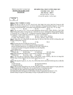 Đề thi học kì 1 lớp 9 môn Hóa học trường THCS Nguyễn Du năm học 2018 - 2019
