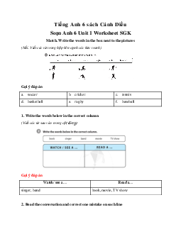 Soạn Anh 6 Unit 1 Worksheet SGK Cánh diều
