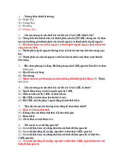 Ngân hàng câu hỏi gồm 350 câu trắc nghiệm ôn tập môn Cơ sở dữ liệu có đáp án