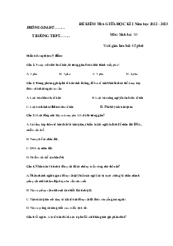 Đề thi giữa học kì 2 môn Sinh học lớp 10 năm 2023 - 2024 (Sách mới) | Chân trời sáng tạo đề 4