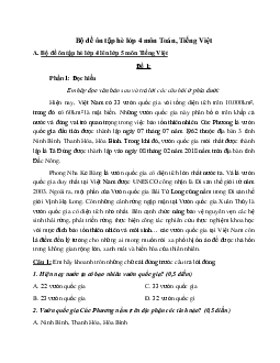 Bộ đề ôn tập hè lớp 4 lên lớp 5 năm 2024 môn Toán - Tiếng Việt