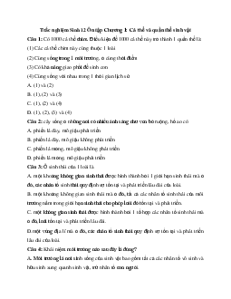 Trắc nghiệm Sinh 12 Ôn tập Chương 1: Cá thể và quần thể sinh vật