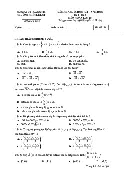 Đề cuối học kì 1 Toán 10 năm 2022 – 2023 trường THPT Lê Lợi – Quảng Trị