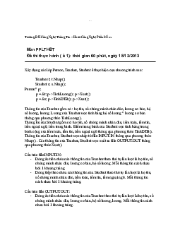 Đề thi thực hành lập trình hướng đối tượng - Nhập môn lập trình | Trường Đại học CNTT Thành Phố Hồ Chí Minh
