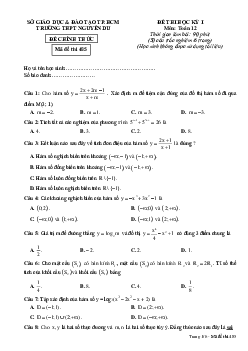 Đề thi HK1 Toán 12 trường THPT Nguyễn Du – TP.HCM
