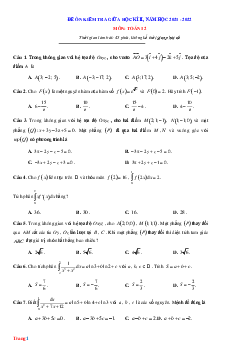 Đề Ôn Tập Giữa Học Kì 2 Toán 12 Năm 2021-2022 Có Đáp Án (Đề 4)