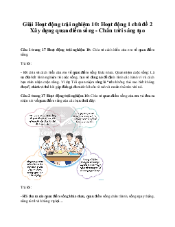 Giải Hoạt động trải nghiệm 10: Hoạt động 1 chủ đề 2 Chân Trời Sáng Tạo