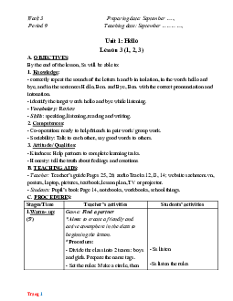 Giáo án Tiếng Anh 3 global success tuần 3