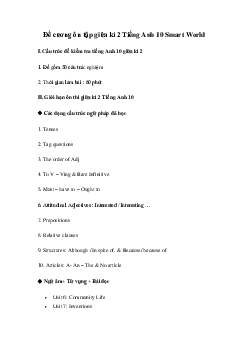 Đề cương ôn thi giữa học kì 2 môn Tiếng Anh lớp 10 năm 2022 - 2023 (Sách mới) | Smart World