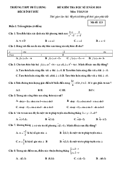 Đề thi học kì 2 Toán 10 năm 2019 – 2020 trường THPT Phú Lương – Thái Nguyên