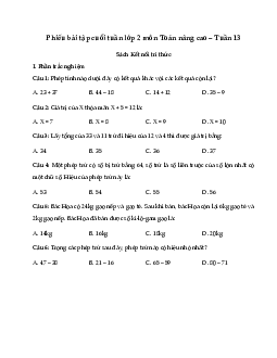 Phiếu bài tập cuối tuần lớp 2 môn Toán Kết nối - Tuần 13 (nâng cao )