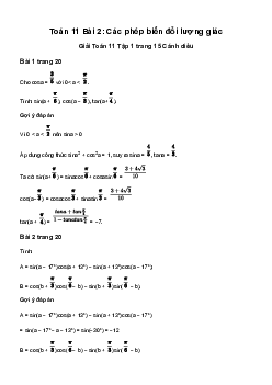 Giải Toán 11 Bài 2: Các phép biến đổi lượng giác | Cánh diều