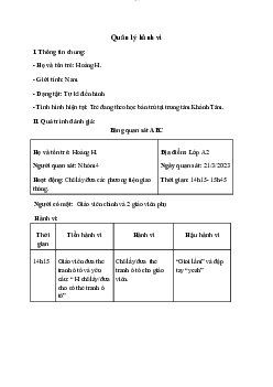 Bảng quan sát quản lí hành vi | Đại học Sư Phạm Hà Nội