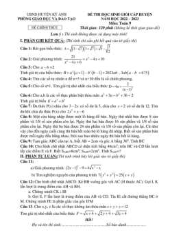 Đề học sinh giỏi huyện Toán 9 năm 2022 – 2023 phòng GD&ĐT Kỳ Anh – Hà Tĩnh