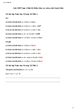 Vở bài tập Toán lớp 4 Bài 49: Biểu thức có chứa chữ Cánh diều