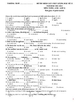 Đề thi học kì 2 môn tiếng Anh lớp 11 năm 2022 - 2023 | đề 3