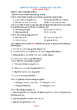 Đề thi giữa học kỳ 1 môn GDCD 6 năm 2022-2023 (có đáp án ma trận)-Đề 1