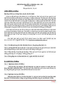 Đề thi HK2 Ngữ Văn 12 năm học 2020-2021 (có đáp án)