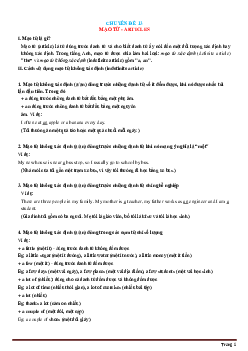 Chuyên đề 13: Mạo từ - ARTICLES Tiếng Anh lớp 9
