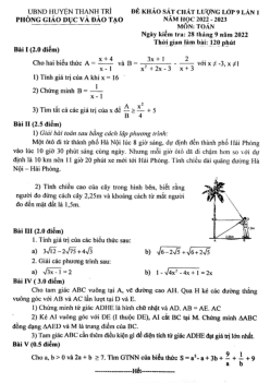 Đề khảo sát Toán 9 lần 1 năm 2022 – 2023 phòng GD&ĐT Thanh Trì – Hà Nội