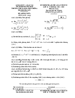 Đề cuối kỳ 2 Toán 11 năm 2021 – 2022 trường THPT Phan Đăng Lưu – TP HCM