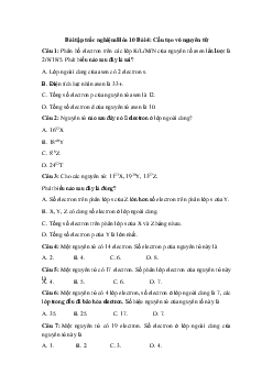 Trắc nghiệm Hóa học 10 bài 4: Cấu tạo vỏ nguyên tử