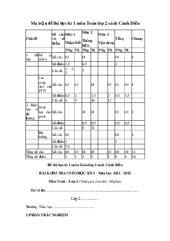 Đề thi học kì 1 lớp 2 môn Toán năm 2022-2023 (Đề 2) | Cánh Diều