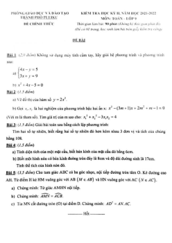 Đề kiểm tra học kỳ 2 Toán 9 năm 2021 – 2022 phòng GD&ĐT Pleiku – Gia Lai