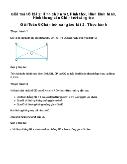 Giải Toán 6 Bài 2: Hình chữ nhật, Hình thoi, Hình bình hành, Hình thang cân sách Chân Trời Sáng Tạo
