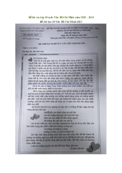 Đề thi tuyển sinh vào lớp 10 môn Ngữ Văn năm 2023 - 2024 sở GD&ĐT Thành Phố Hồ Chí Minh