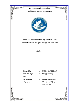 Tiểu Luận Tổ chức cơ quan hoạt động báo chí: Mô hình toà soạn báo trên thế giới và Việt Nam | Trường Đại học Khoa học, Đại học Thái Nguyên