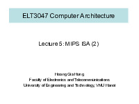SLIDE Week 5 – Lecture 5 – MIPS ISA (2) Kiến Trúc Máy Tính | Trường Đại học Công nghệ, Đại học Quốc gia Hà Nội
