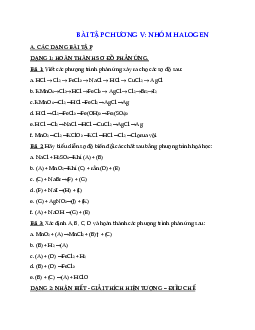 Bài tập chương Halogen: Clo và hợp chất của clo
