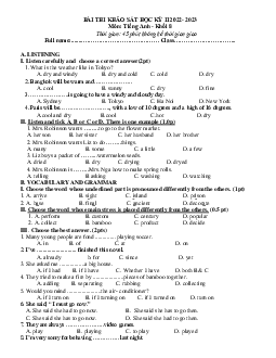 Đề thi học kì 2 môn tiếng Anh lớp 8 năm 2022 - 2023 - Đề 10