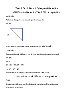 Giải Toán 8 Bài 1: Định lí Pythagore | Cánh diều