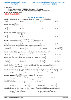 Đề cương học kỳ 2 Toán 11 năm 2021 – 2022 trường THPT Hai Bà Trưng – TT Huế